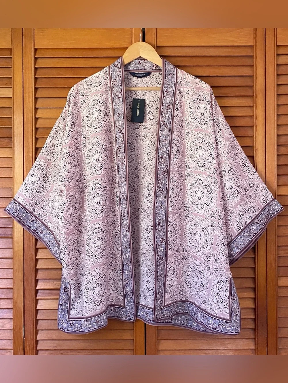 Max Studio Kimono Women's Size Large Open Front Top Cover Up Paisley Floral NWT